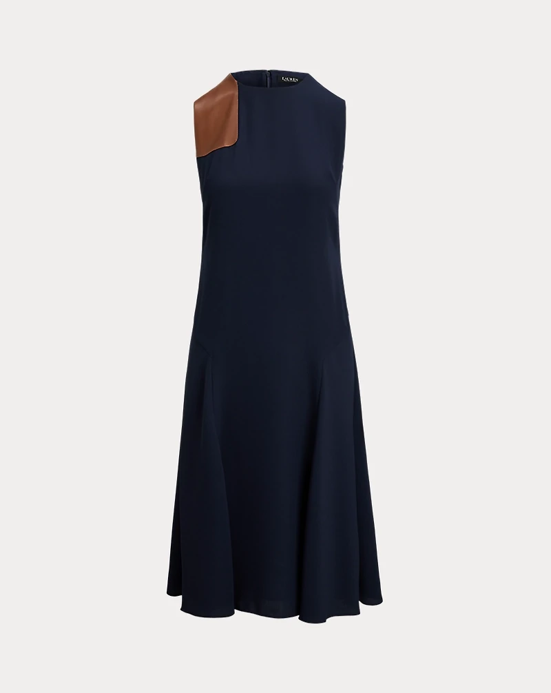 Faux-Leather-Trim Georgette Dress