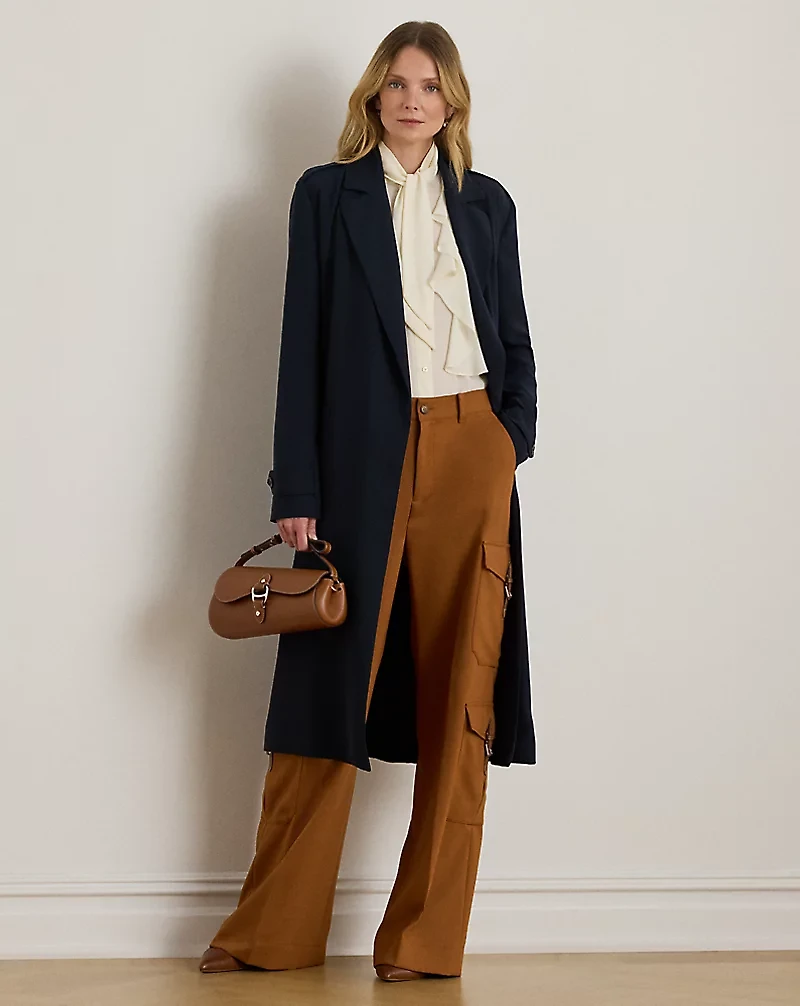 Wool-Blend Serge Wide-Leg Cargo Pant