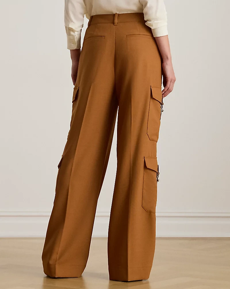 Wool-Blend Serge Wide-Leg Cargo Pant