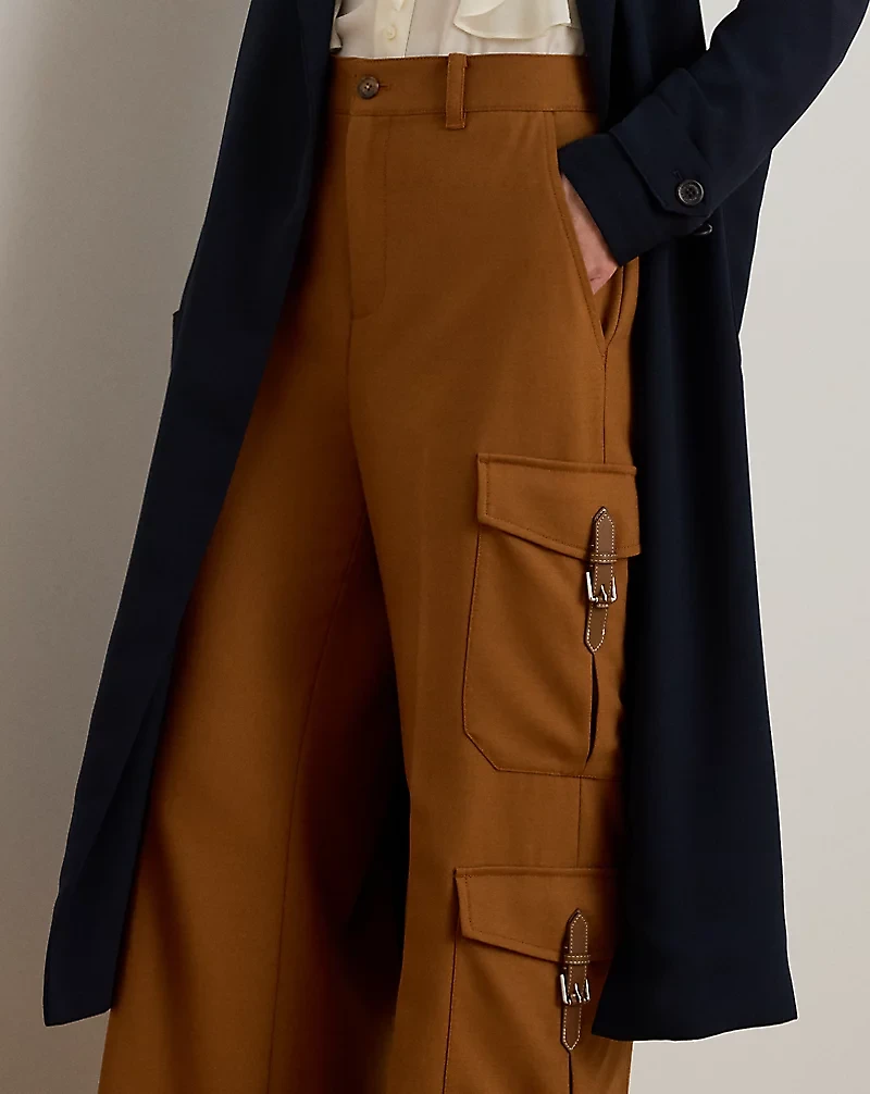Wool-Blend Serge Wide-Leg Cargo Pant