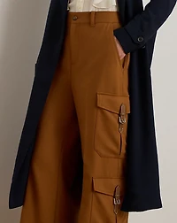Wool-Blend Serge Wide-Leg Cargo Pant