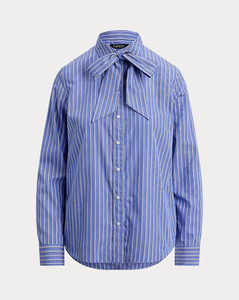 Classic Fit Striped Tie-Neck Shirt