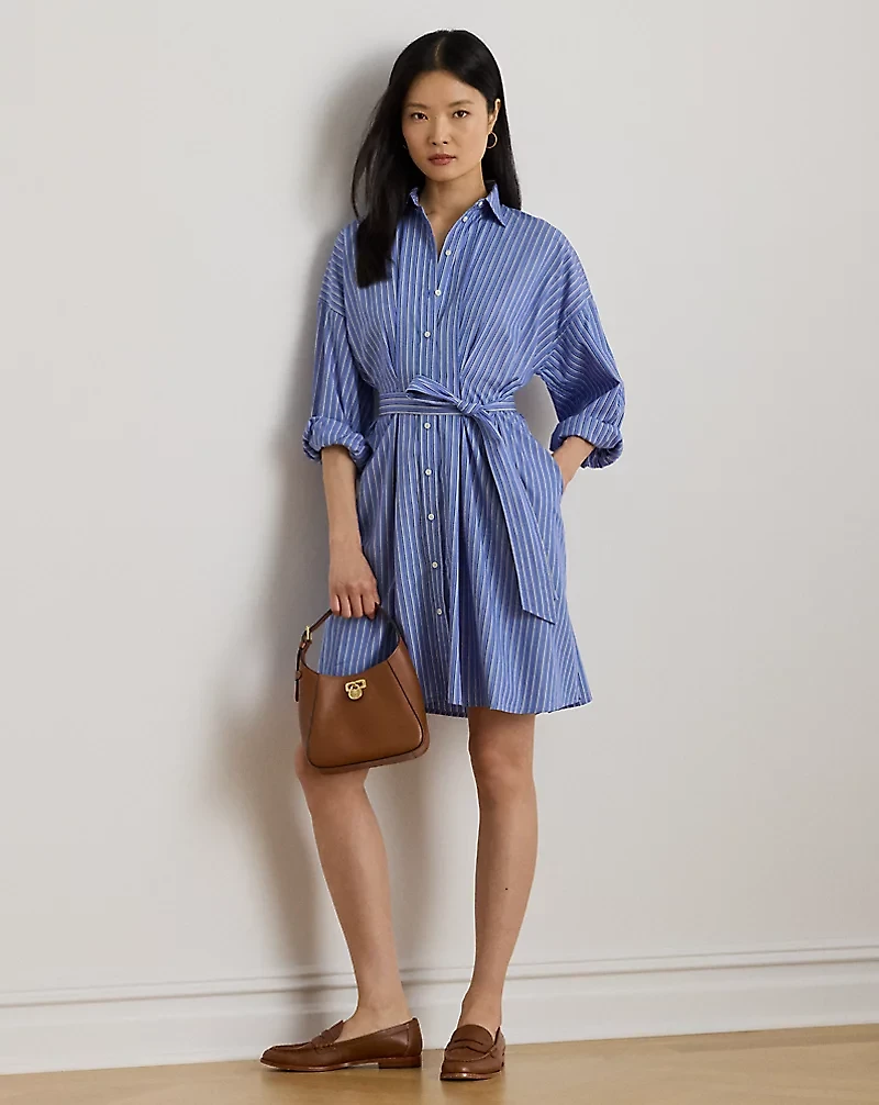 Striped Belted Broadcloth Shirtdress