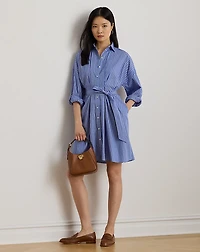 Striped Belted Broadcloth Shirtdress