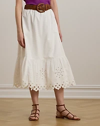 Eyelet Cotton Broadcloth Midi Skirt