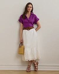 Eyelet Cotton Broadcloth Midi Skirt