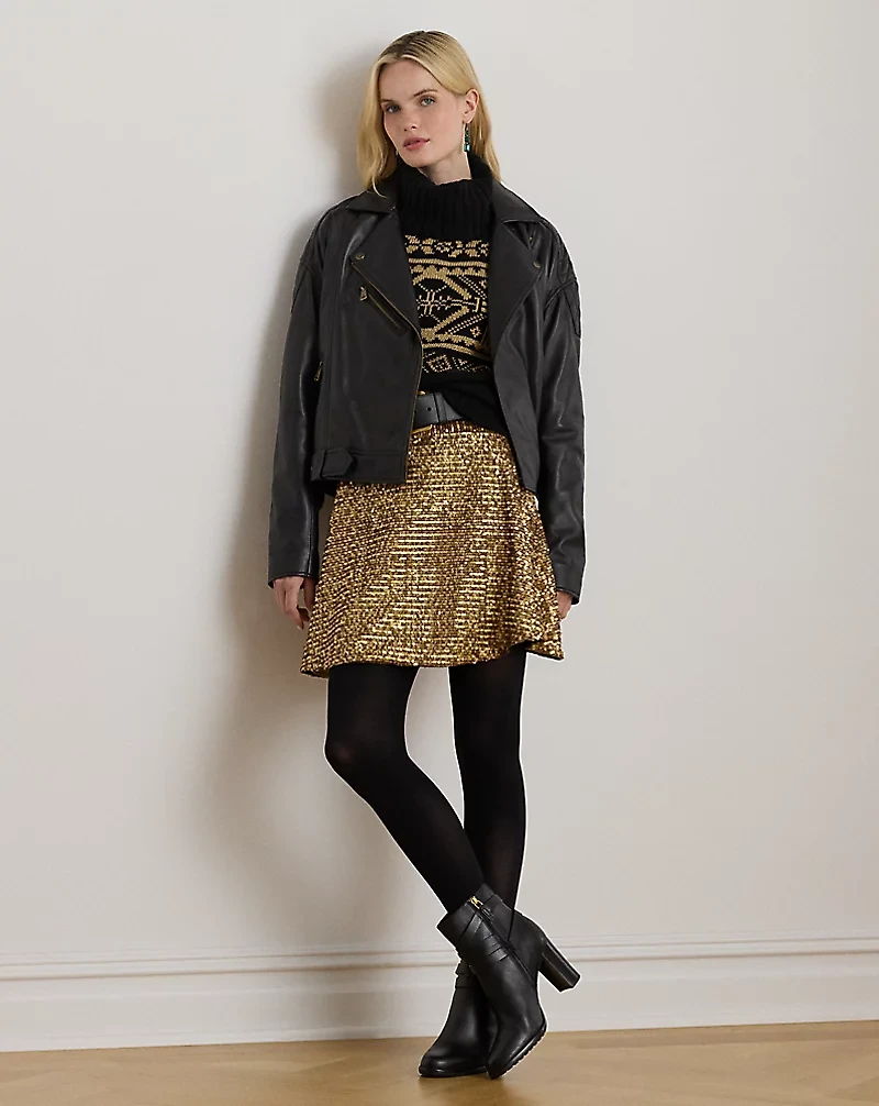 Sequined Mesh A-line Miniskirt