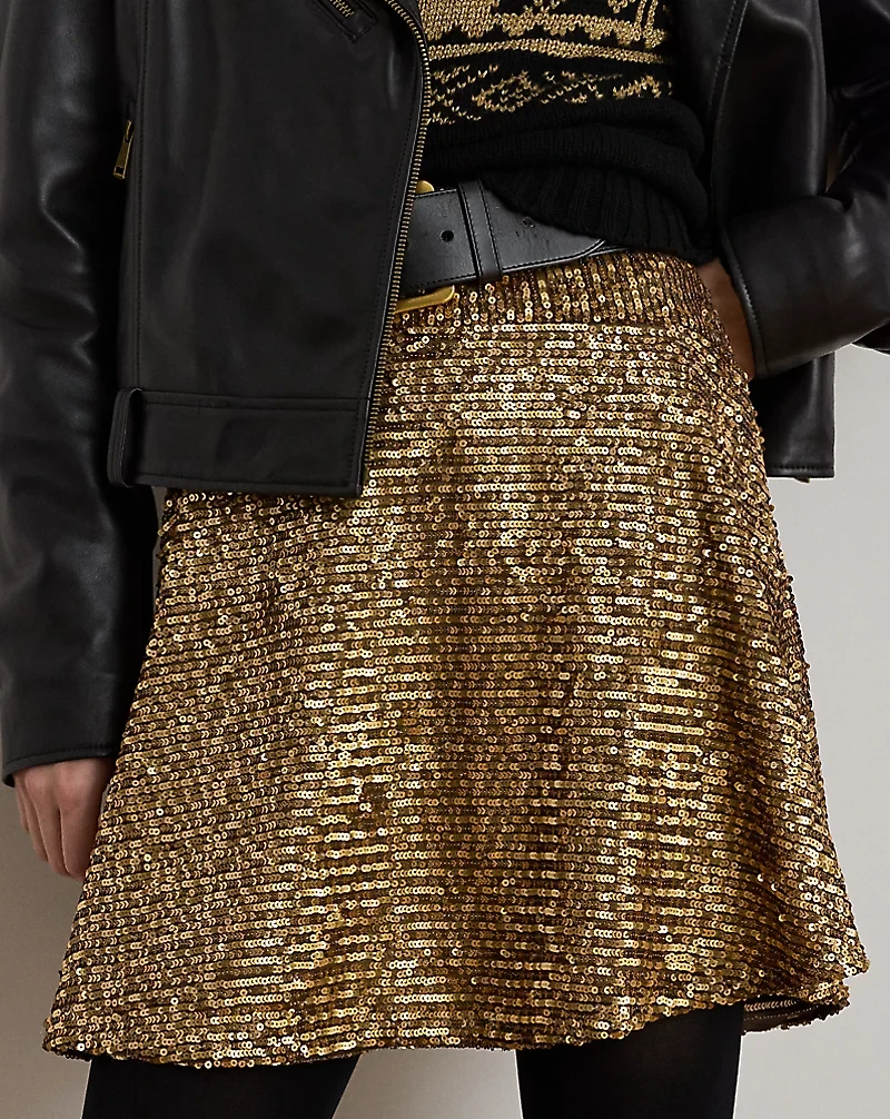 Sequined Mesh A-line Miniskirt