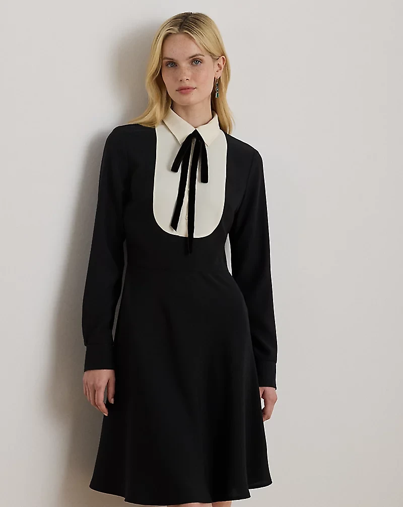 Two-Tone Georgette Tie-Neck Dress