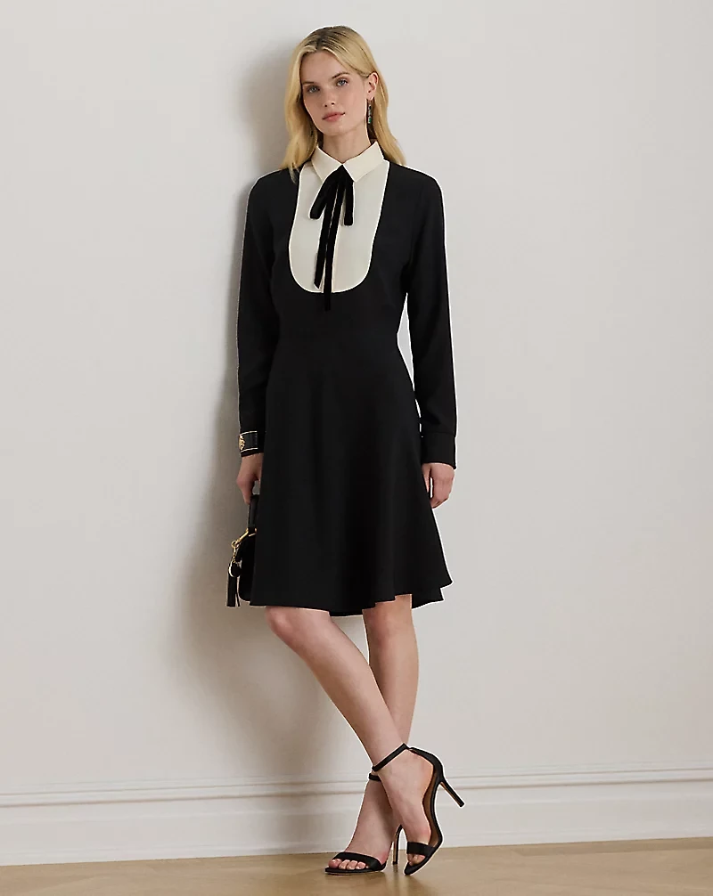 Two-Tone Georgette Tie-Neck Dress