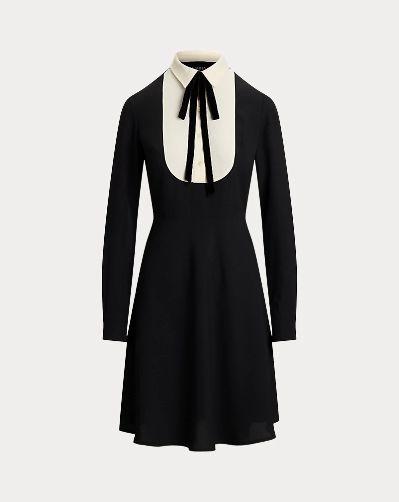 Two-Tone Georgette Tie-Neck Dress