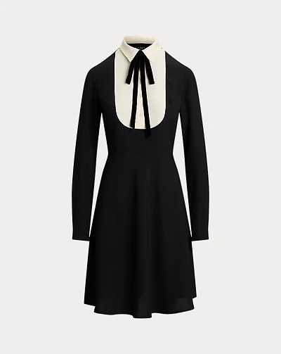 Two-Tone Georgette Tie-Neck Dress