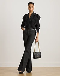 Ruffle-Trim Georgette Tie-Neck Blouse