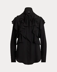 Ruffle-Trim Georgette Tie-Neck Blouse