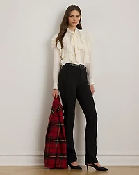 Ruffle-Trim Georgette Tie-Neck Blouse