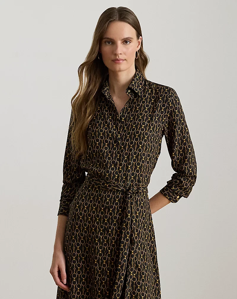Chain-Print Crepe Shirtdress