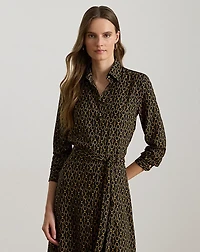 Chain-Print Crepe Shirtdress