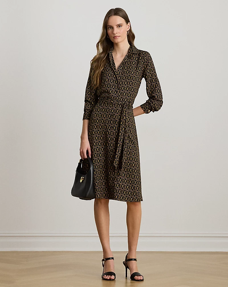 Chain-Print Crepe Shirtdress