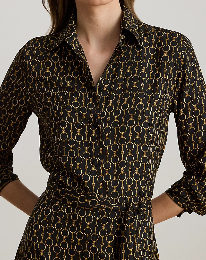 Chain-Print Crepe Shirtdress