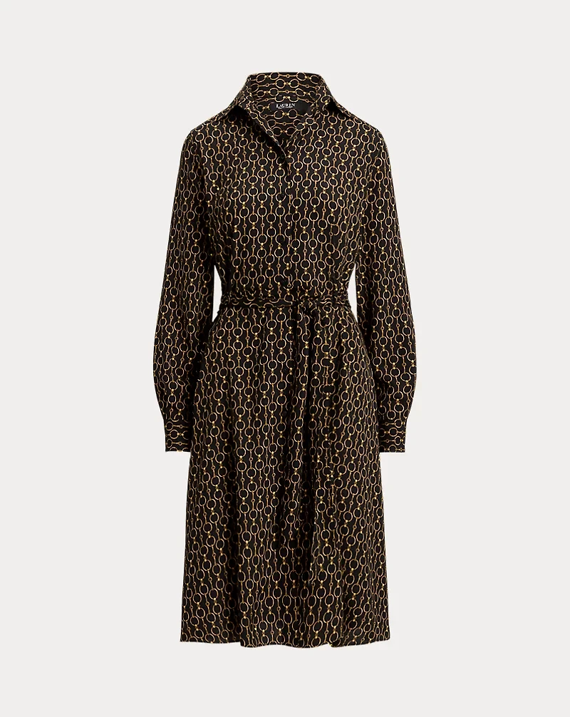 Chain-Print Crepe Shirtdress