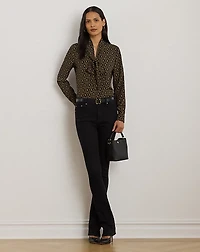 Chain-Print Crepe Tie-Neck Blouse