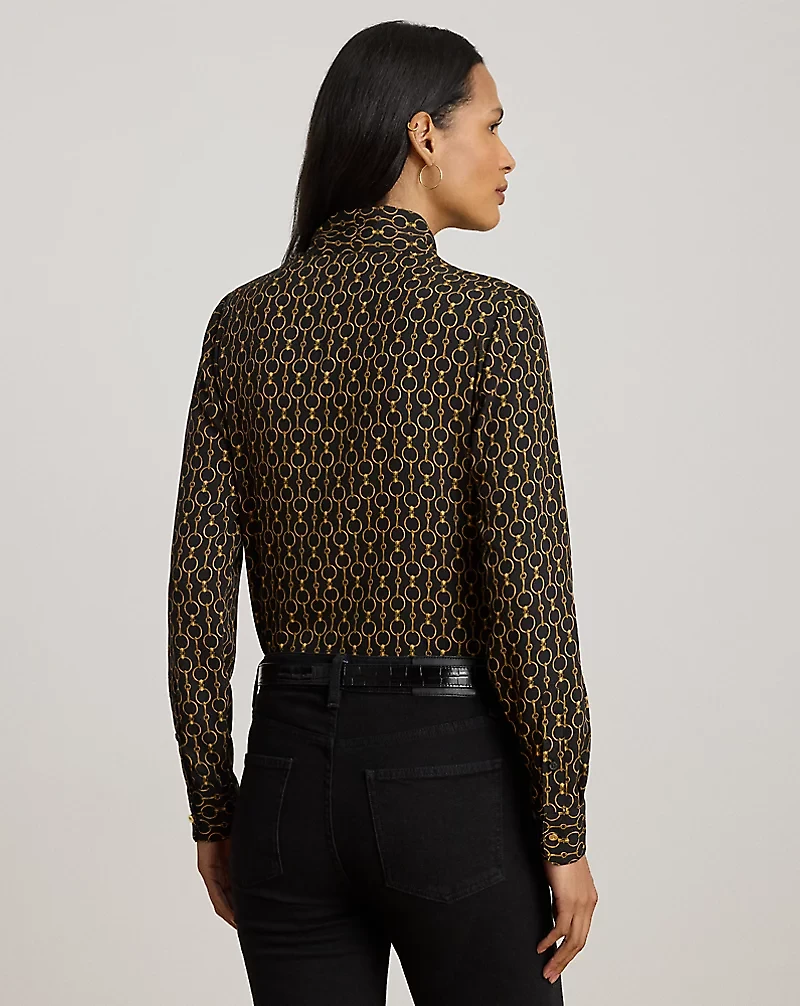 Chain-Print Crepe Tie-Neck Blouse