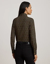 Chain-Print Crepe Tie-Neck Blouse