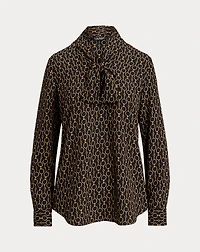 Chain-Print Crepe Tie-Neck Blouse