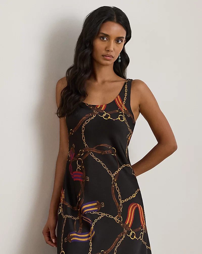 Print Satin Sleeveless Cocktail Dress