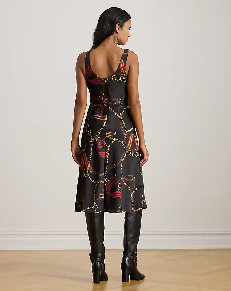 Print Satin Sleeveless Cocktail Dress