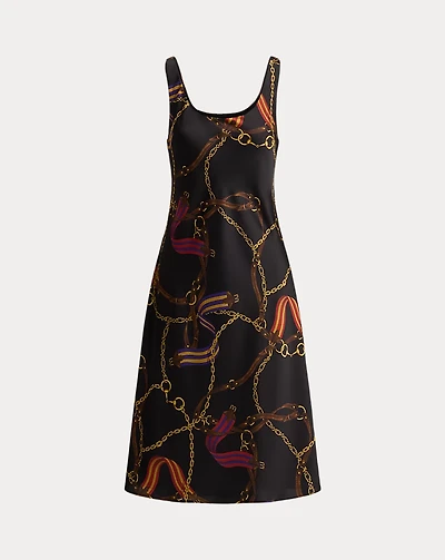 Print Satin Sleeveless Cocktail Dress