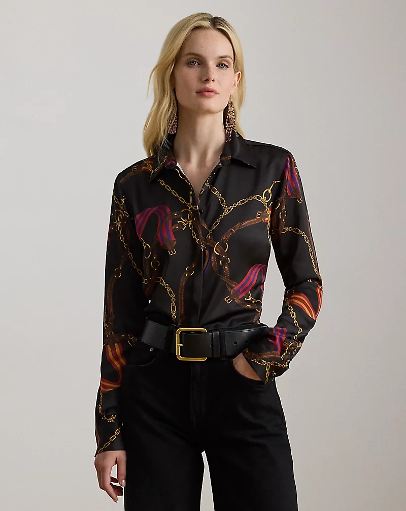Classic Fit Belting-Print Satin Shirt