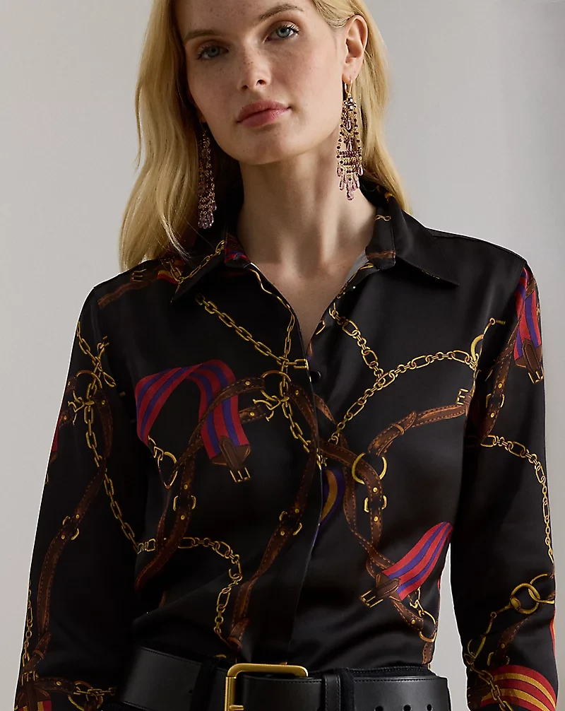 Classic Fit Belting-Print Satin Shirt