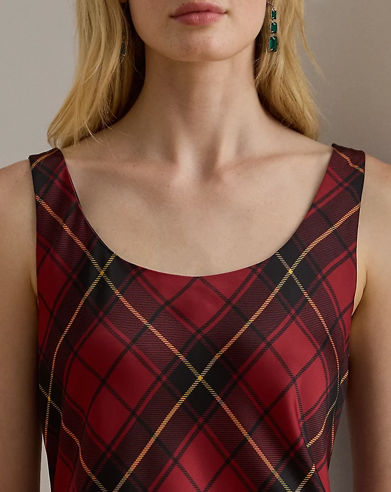 Plaid Satin Sleeveless Cocktail Dress