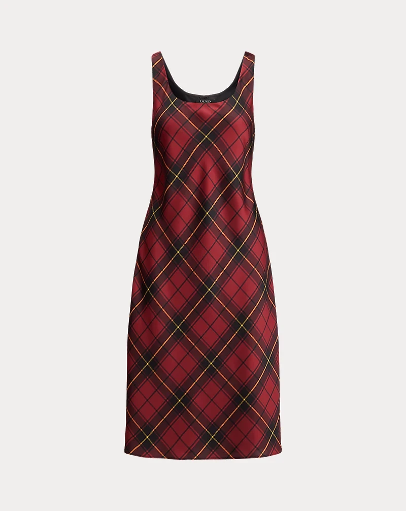 Plaid Satin Sleeveless Cocktail Dress