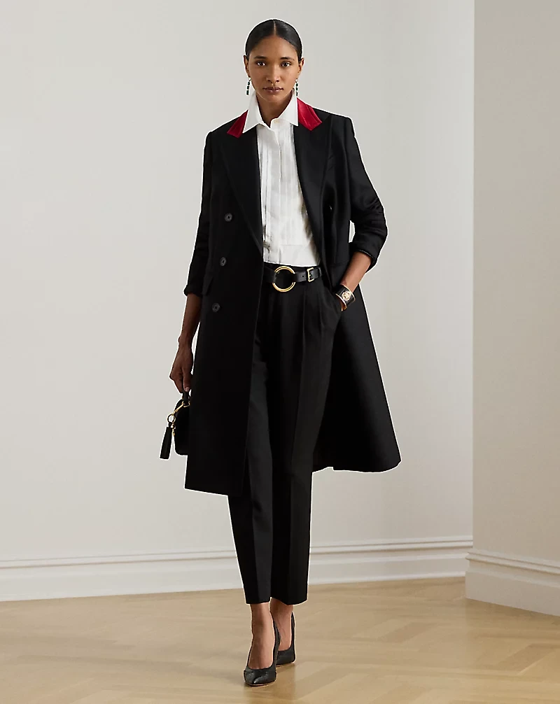 Two-Tone Double-Breasted Tricotine Coat