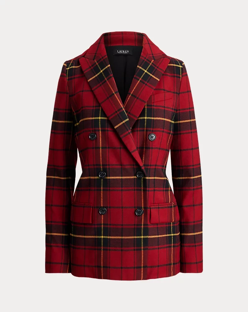 Plaid Double-Breasted Wool-Blend Blazer