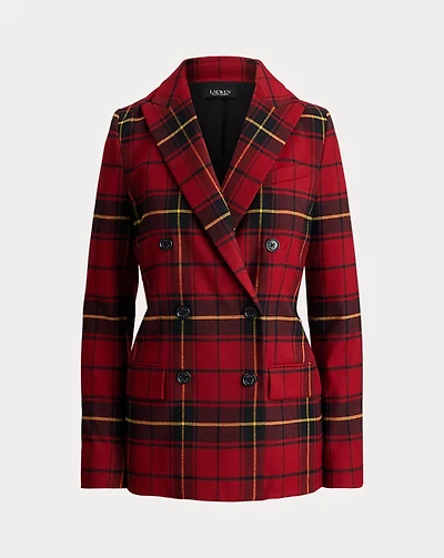 Plaid Double-Breasted Wool-Blend Blazer