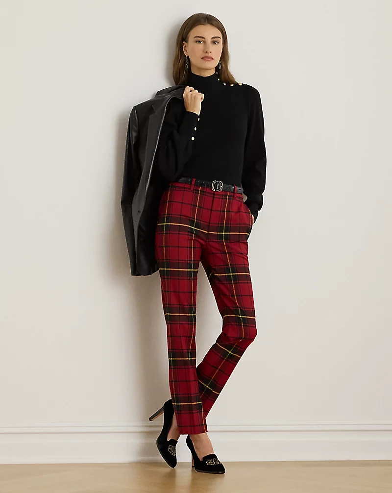 Checked Plaid Wool-Blend Cropped Pant