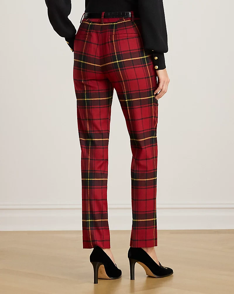 Checked Plaid Wool-Blend Cropped Pant