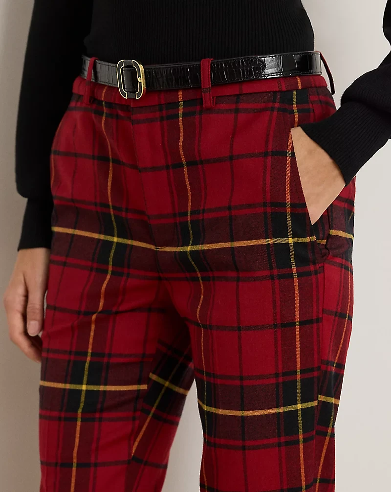 Checked Plaid Wool-Blend Cropped Pant