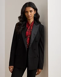 Double-Breasted Satin-Trim Crepe Blazer