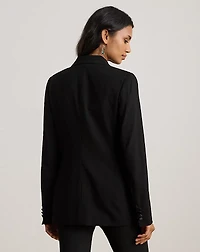 Double-Breasted Satin-Trim Crepe Blazer