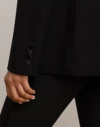 Double-Breasted Satin-Trim Crepe Blazer
