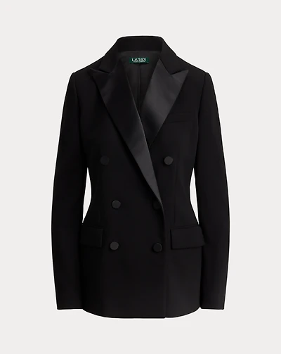 Double-Breasted Satin-Trim Crepe Blazer