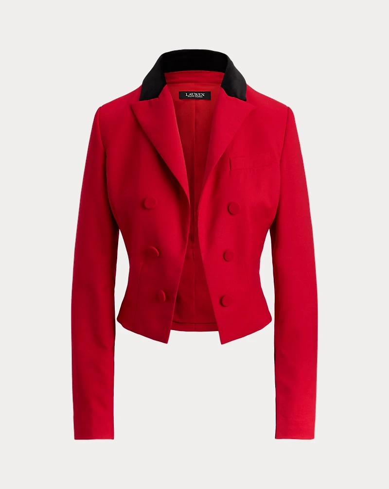 Velvet-Trim Wool Twill Cropped Blazer