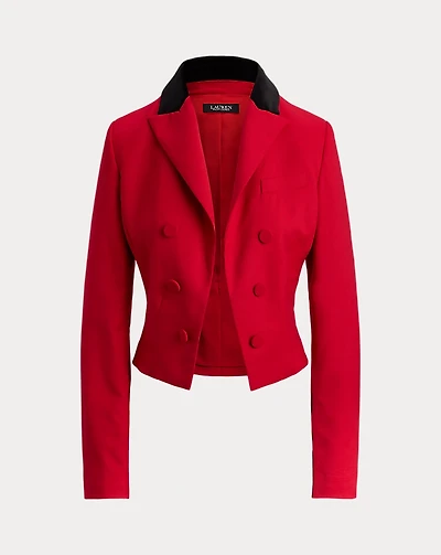 Velvet-Trim Wool Twill Cropped Blazer