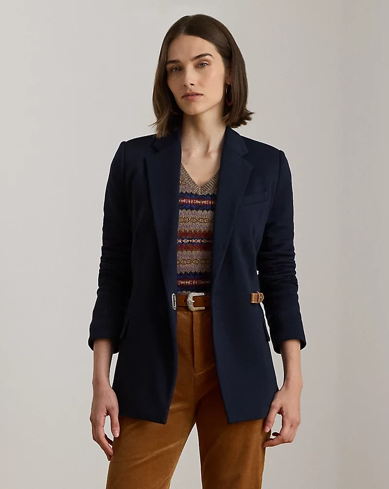 Buckle-Trim Herringbone Jacquard Blazer