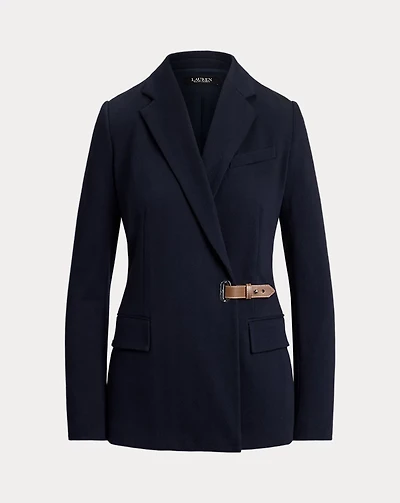 Buckle-Trim Herringbone Jacquard Blazer