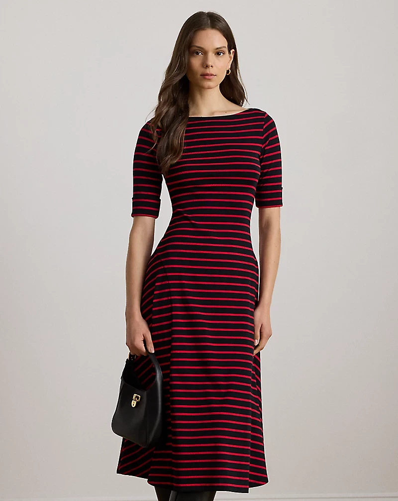 Striped Stretch Cotton Midi Dress